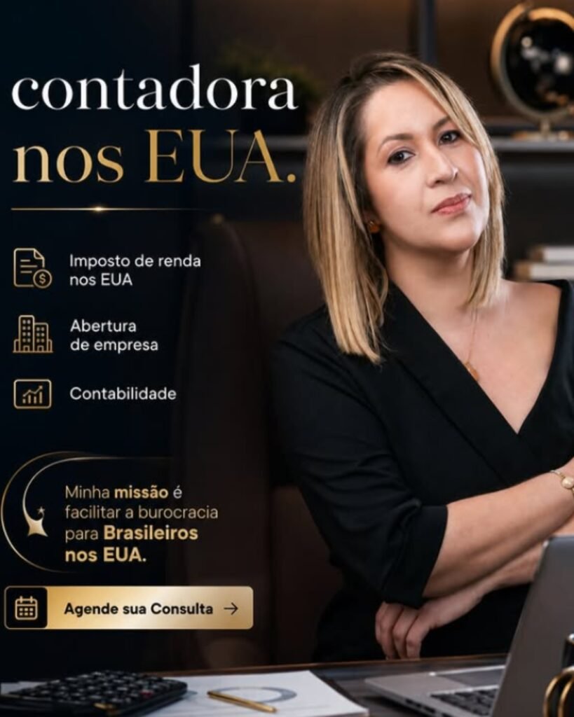 Anúncio da Brazusa LLC sobre imposto de renda, abertura de empresa e contabilidade nos Estados Unidos.